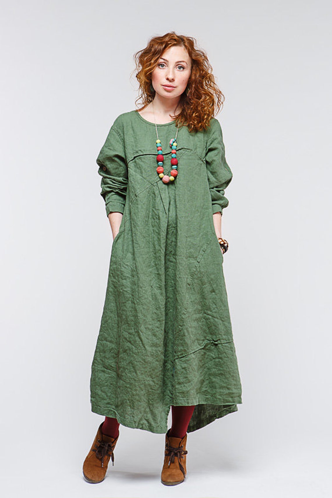 Boho Style Pure Linen Dress Etsy