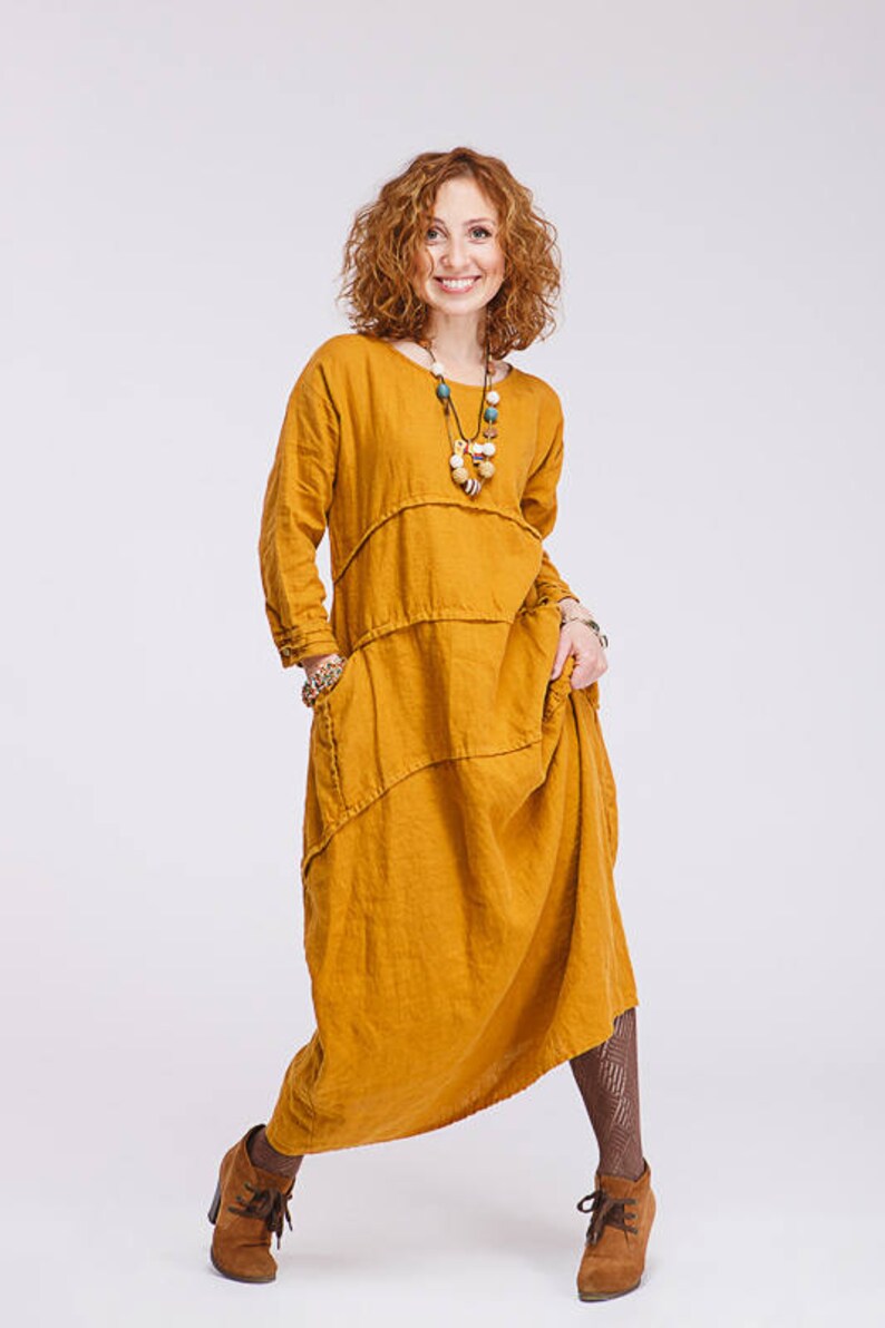 Boho Style Pure Linen Dress Etsy