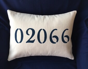 Zip Code 12x16" hand stenciled pillow