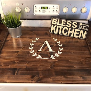 Rustic Farmhouse Wooden Kitchen Stove Top Cover Tray Noodle board, custom personalized ,monogram hand painted