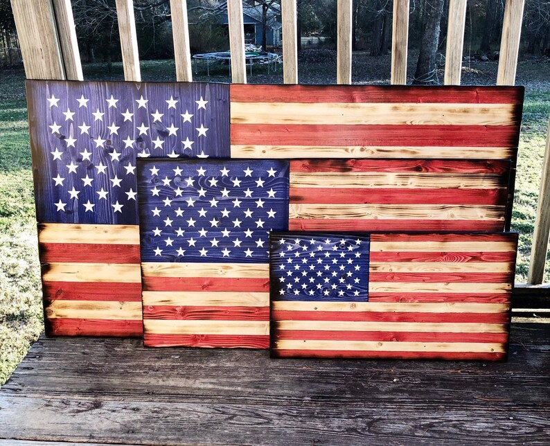 Rustic Wooden American Flag Charred Wood Flag Wall Art Etsy