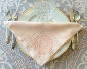 Madeira Organdy Tablecloth 12 Napkins Vintage Peach Handmade Banquet Size Table Cover 69 quot x 138 quot