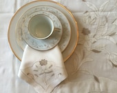 Madeira Banquet Tablecloth 12 Napkins 146 quot x 68 quot Vintage Hand Embroidery Appliqué Creamy White Taupe Wedding Table Cover
