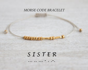 24k Gold Sister Bracelet Sister Birthday Gift Dainty Bead Bracelet Morse Code Delicate Tiny Bracelet Sister Gift Morse Code Bracelet