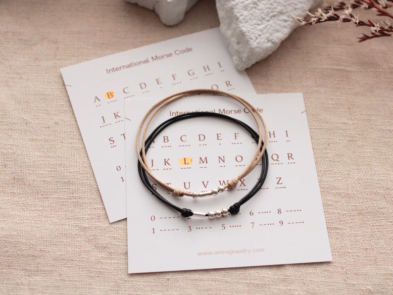 Ensemble de bracelets pour couple INITIAL personnalisés code Morse : argent sterling image 5