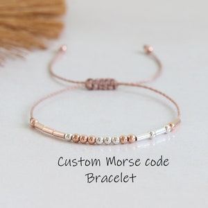 CUSTOM Morse Code Bracelet - Step Mom Gift - Baby Name Bracelet - 1st Mothers Day Gift - Rose Gold & Silver Bracelet