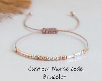 CUSTOM Morse Code Bracelet - Step Mom Gift - Baby Name Bracelet - 1st Mothers Day Gift - Rose Gold & Silver Bracelet