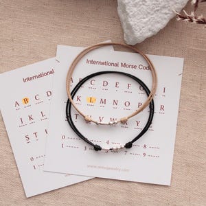 Ensemble de bracelets pour couple INITIAL personnalisés code Morse : argent sterling image 2