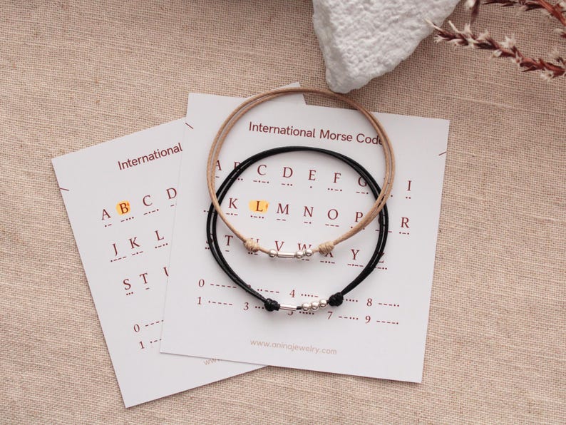 Ensemble de bracelets pour couple INITIAL personnalisés code Morse : argent sterling image 2