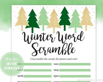 Winter Word Scramble Game - Printable Games - Virtual Learning - Zoom Birthday Loot Bag - Winter Games - Instant Download - Educational game