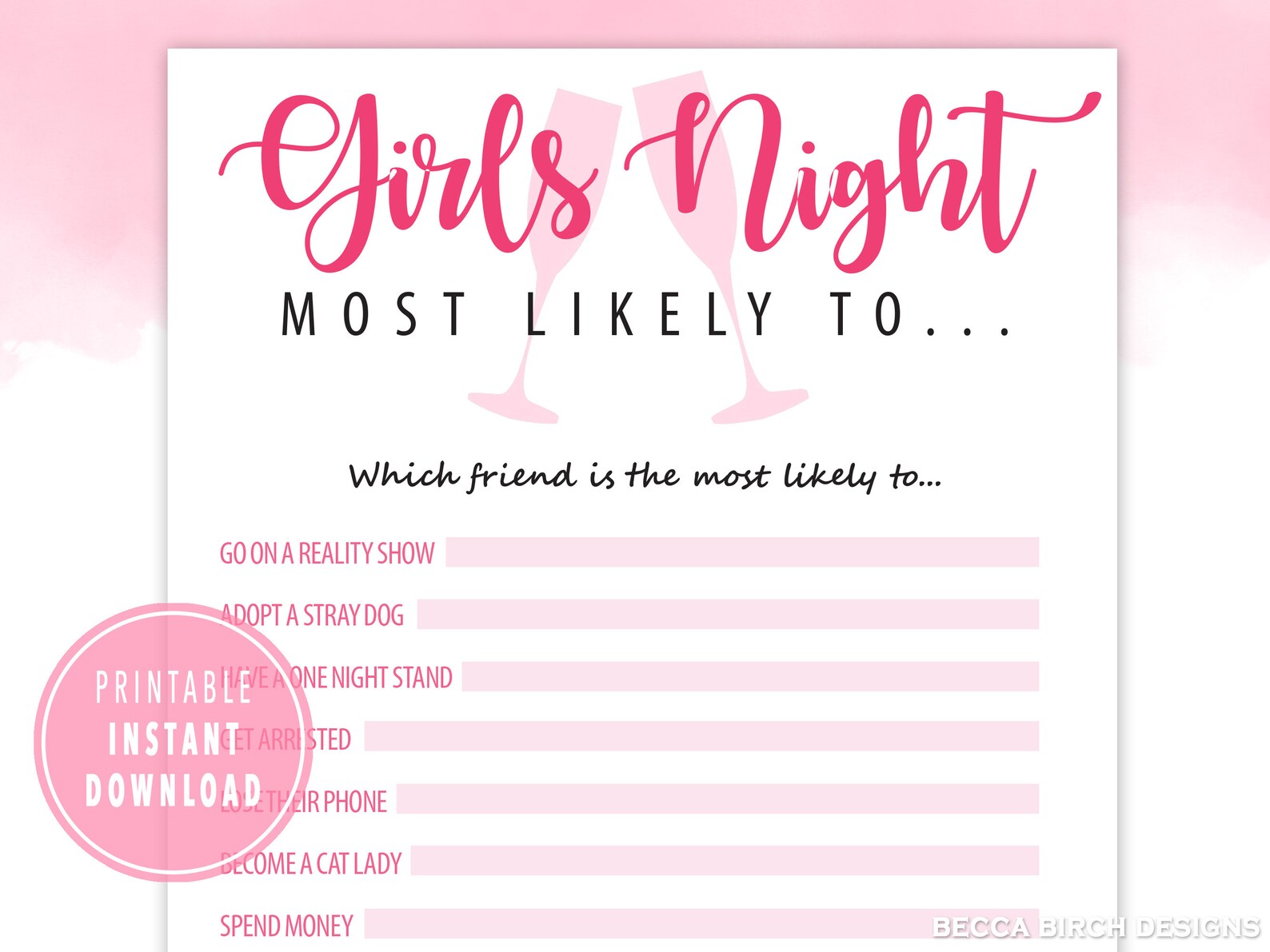 girls night most likely to game printable ladies night game etsy