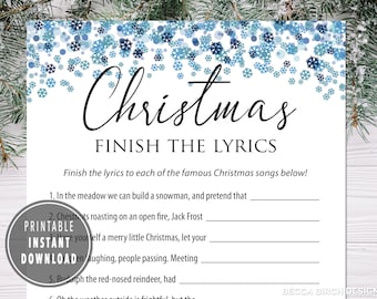 Christmas Music Trivia - Finish the Lyrics - Printable Game - Holiday Party Games - Christmas Party - Instant Download - Winter Games