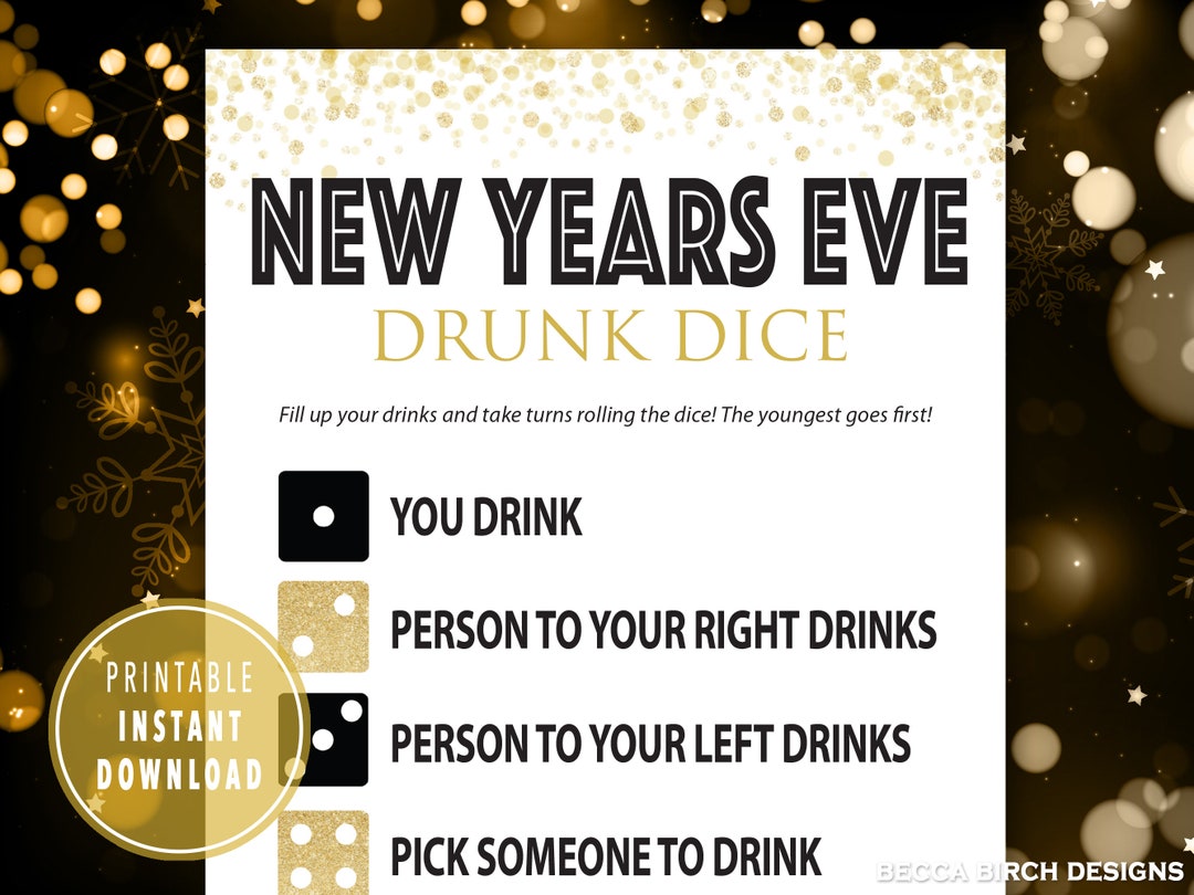 NYE Drunk Dice Game – Printable New Years Eve Party Drinking Game (PDF ...