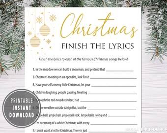 Christmas Music Trivia - Finish the Lyrics - Printable Game - Holiday Party Games - Christmas Party - Instant Download - Winter Games