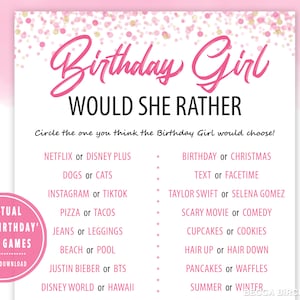 Teen Birthday Would She Rather Game Virtual Birthday Party Sweet 16 Tween Birthday Party Zoom Birthday Game Birthday Girl Games image 1