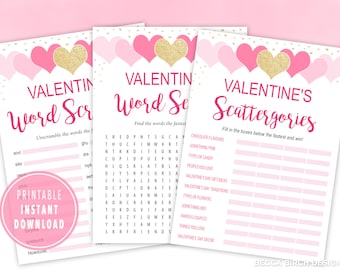 Printable Valentine's Day Games - Galentine's Day - Activities for Kids - Virtual Valentine's Day - 3 Pack - Valentine's Day Classroom Games