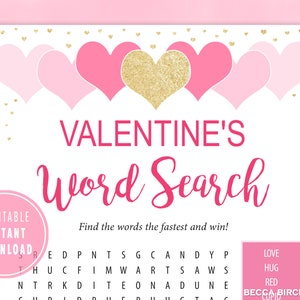 Valentine&#39;s Day Word Search - Printable Valentine&#39;s Day Games - Galentine&#39;s Day - Virtual Valentine&#39;s Day - Activities for Kids - Class Game
