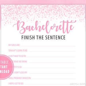 Beende den Bachelorette-Satz - druckbares Bachelorette-Spiel - Virtuelle Bachelorette - Girls Night - Bachelorette-Ideen - Instant Download
