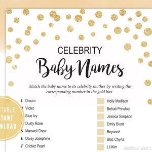 Celebrity Baby Name Game Printable Baby Shower Game | Etsy