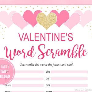 Valentine&#39;s Day Word Scramble - Printable Valentine&#39;s Day Games - Galentine&#39;s Day Games - Activities for Kids - Virtual Valentine&#39;s Day