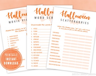 Printable Halloween Games – Halloween Movie Night – Classroom Printable Games – Halloween Activities for Kids – Halloween Family Games