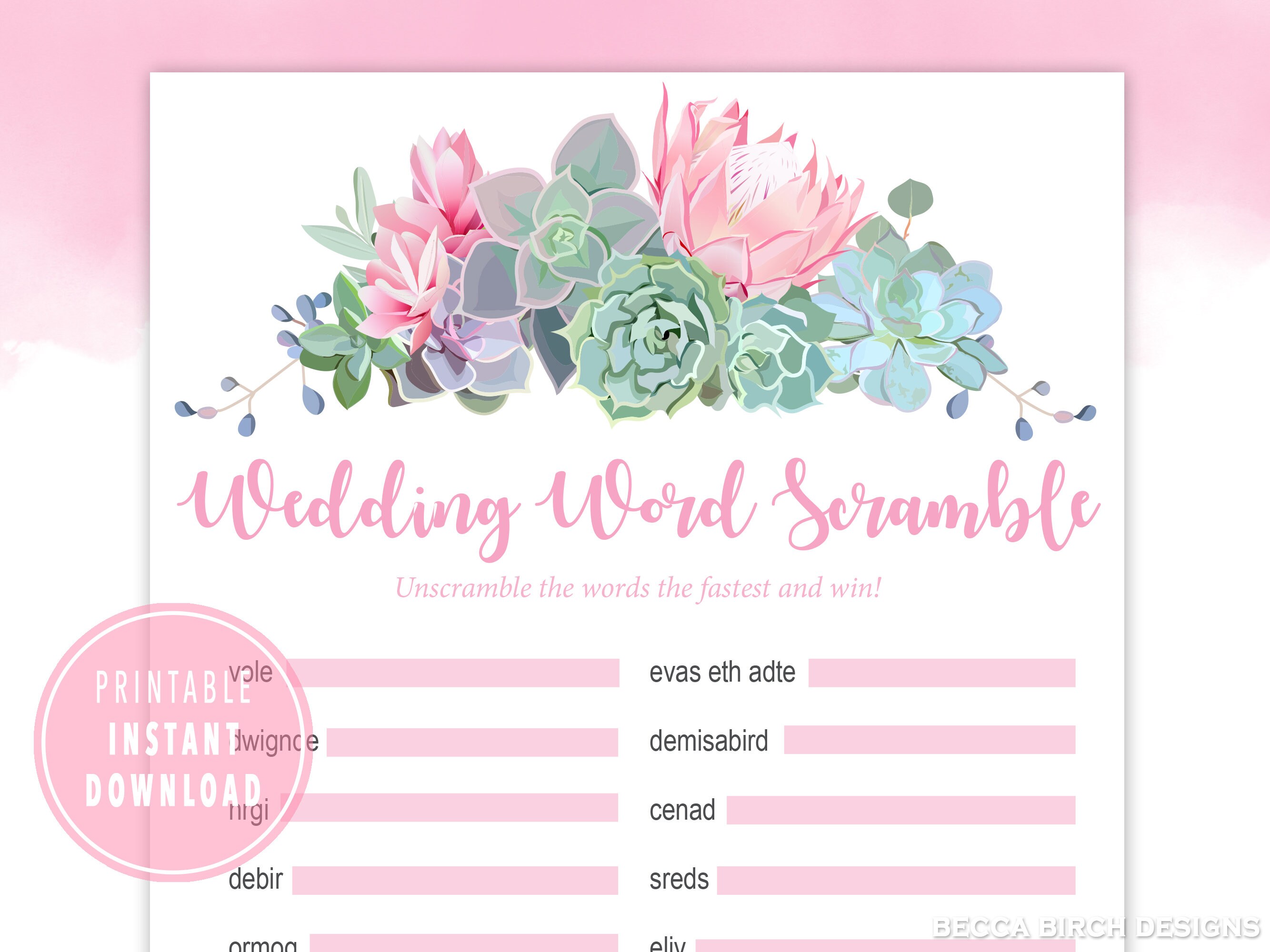 Printable Wedding Word Scramble – Bridal Shower Game – Virtual Bridal ...