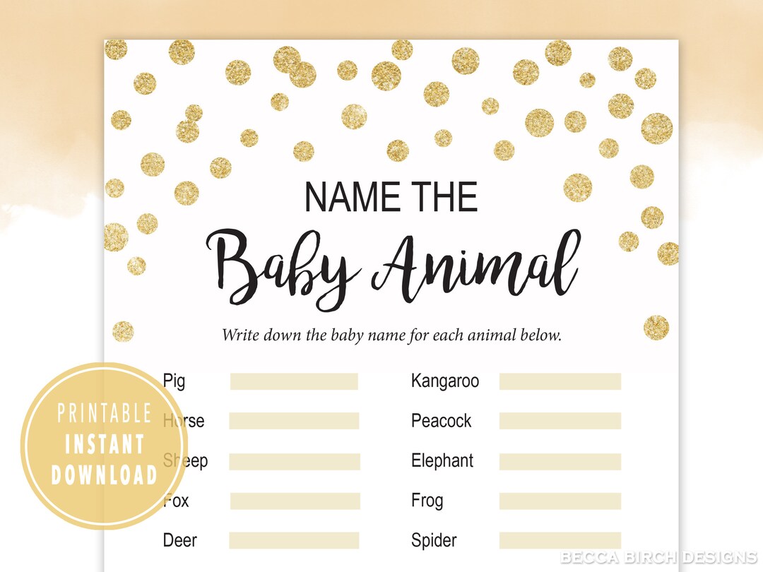 Name the Baby Animal Trivia Game Printable Baby Shower Game Etsy
