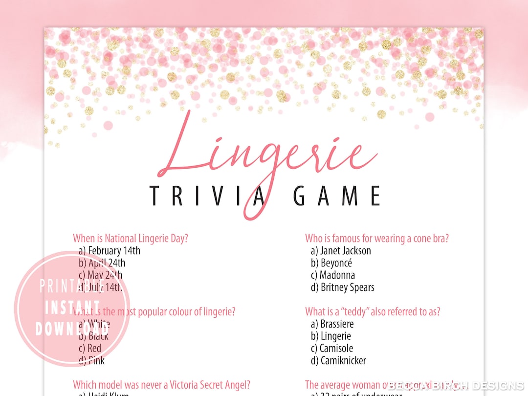 Lingerie Trivia Game Bachelorette Party Game Bridal Shower Game ...