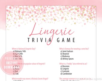 Lingerie Trivia Game – Bridal Shower, Bachelorette Party (Printable)