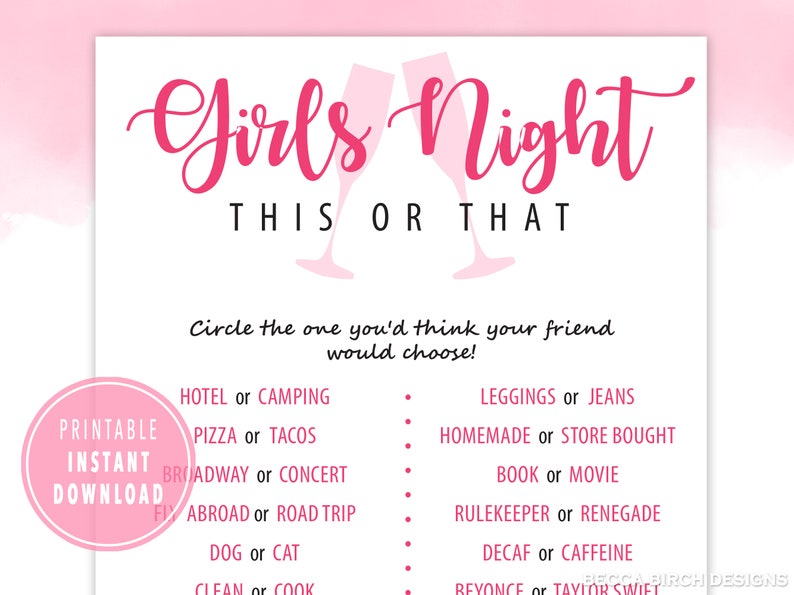 Girls Night This or That Game Printable Girls Night Games Valentine's ...
