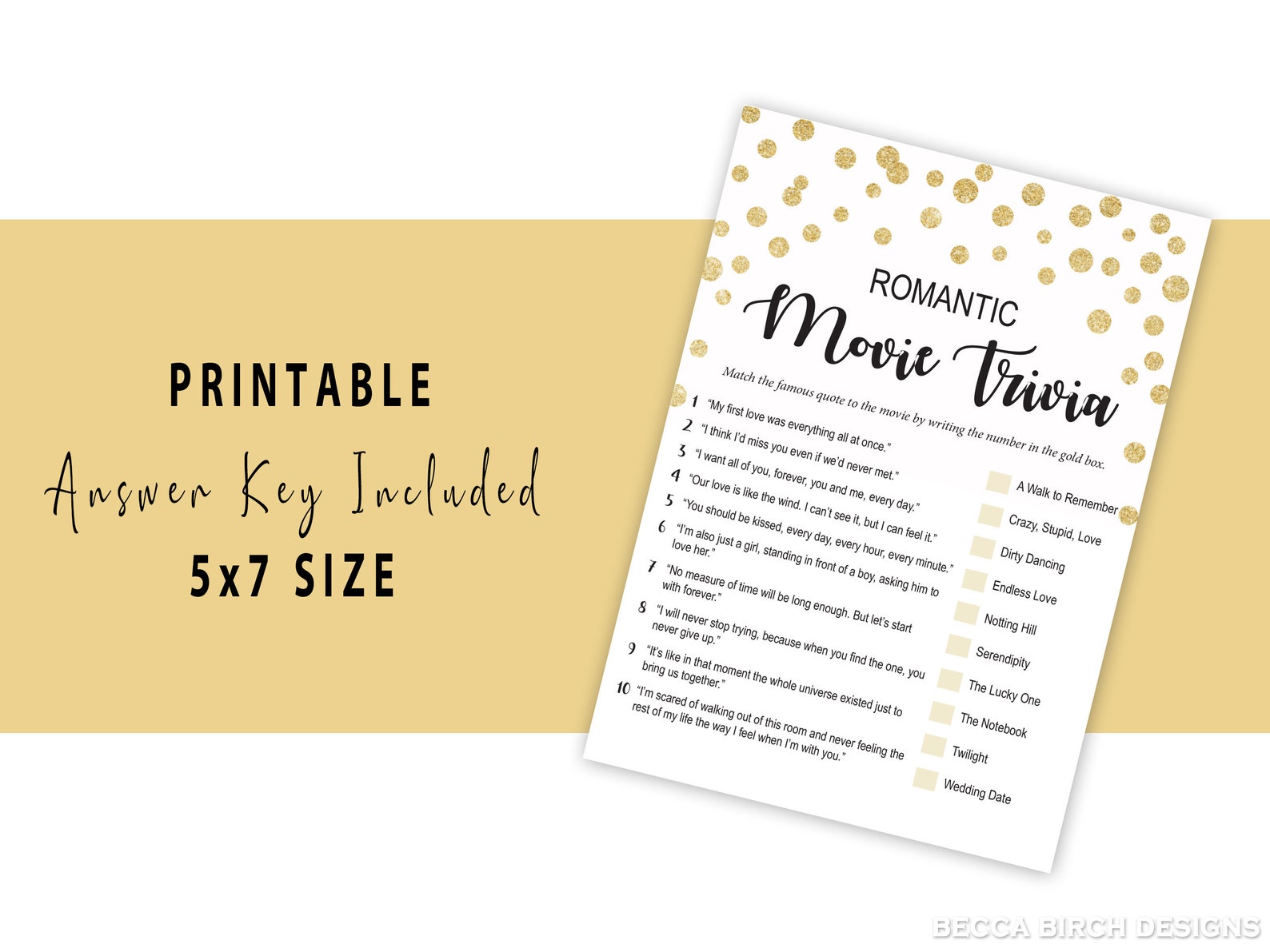 Romantic Movie Trivia - Printable Bridal Shower Games - Virtual Wedding ...