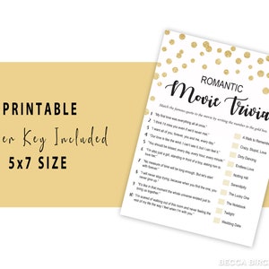 Romantic Movie Trivia Printable Bridal Shower Games - Etsy