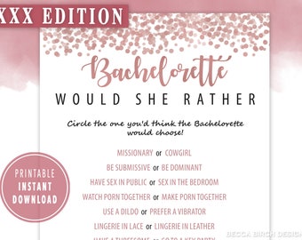 Would She Rather Naughty - Dirty Bachelorette Games - Printable Bachelorette Games - Virtual Bachelorette - Rose Gold Theme - Girls Night