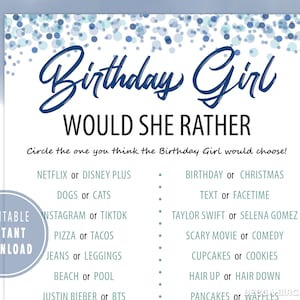 Teen Birthday Would She Rather Game - Virtual Birthday Party - Sweet 16 - Tween Birthday Party - Zoom Birthday Game - Birthday Girl Games