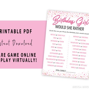Teen Birthday Would She Rather Game Virtual Birthday Party Sweet 16 Tween Birthday Party Zoom Birthday Game Birthday Girl Games image 2