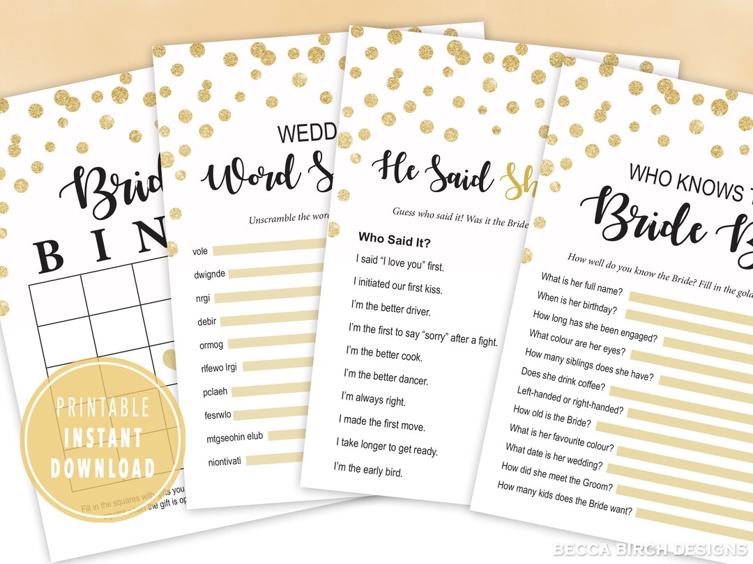 The Best Bridal Shower Games Virtual Wedding Shower Budget Etsy