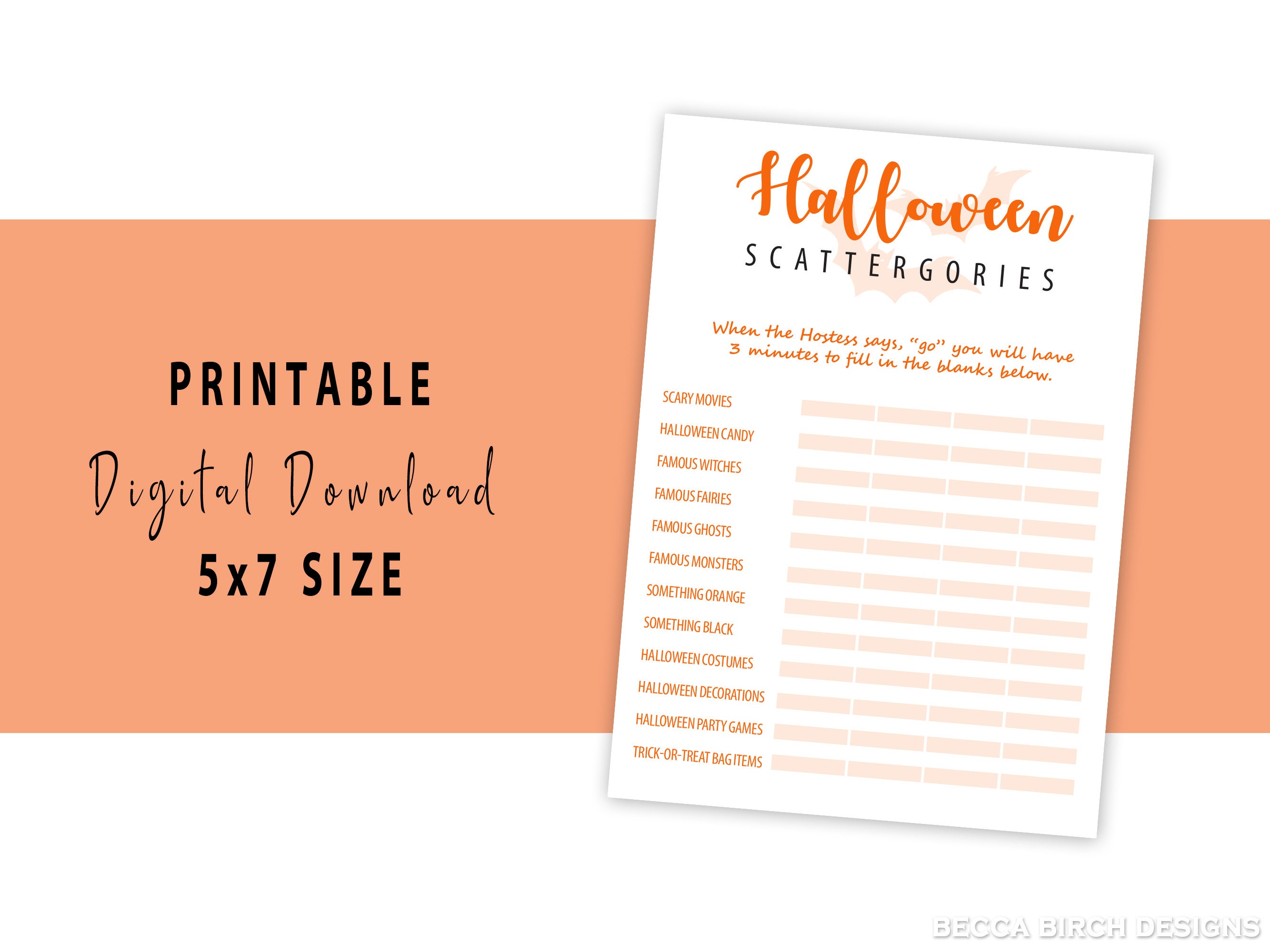 Halloween Scattergories Game Printable Halloween Games Classroom Games ...