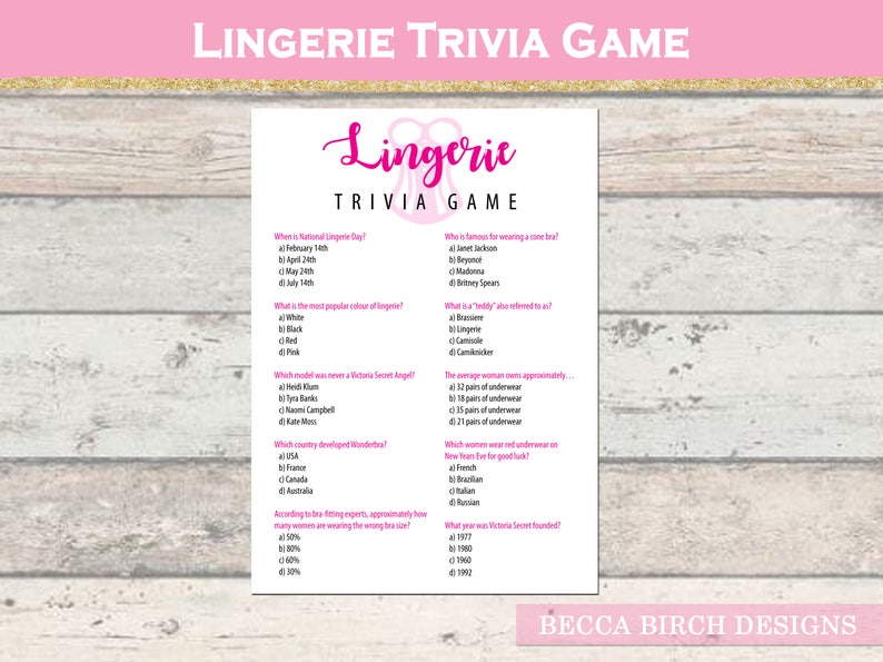 Lingerie Trivia Game Bachelorette Party Game Bridal Shower | Etsy