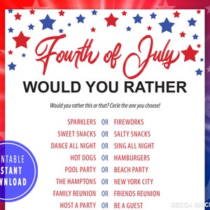 Would You Rather Game | Fourth of July Games For Kids, Teens and Adults | Memorial Day Game | This or That | 4th of July Party Games