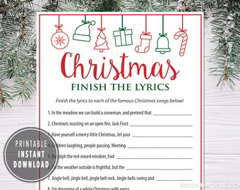 Christmas Music Trivia - Finish the Lyrics - Printable Game - Holiday Party Games - Christmas Party - Instant Download - Winter Games