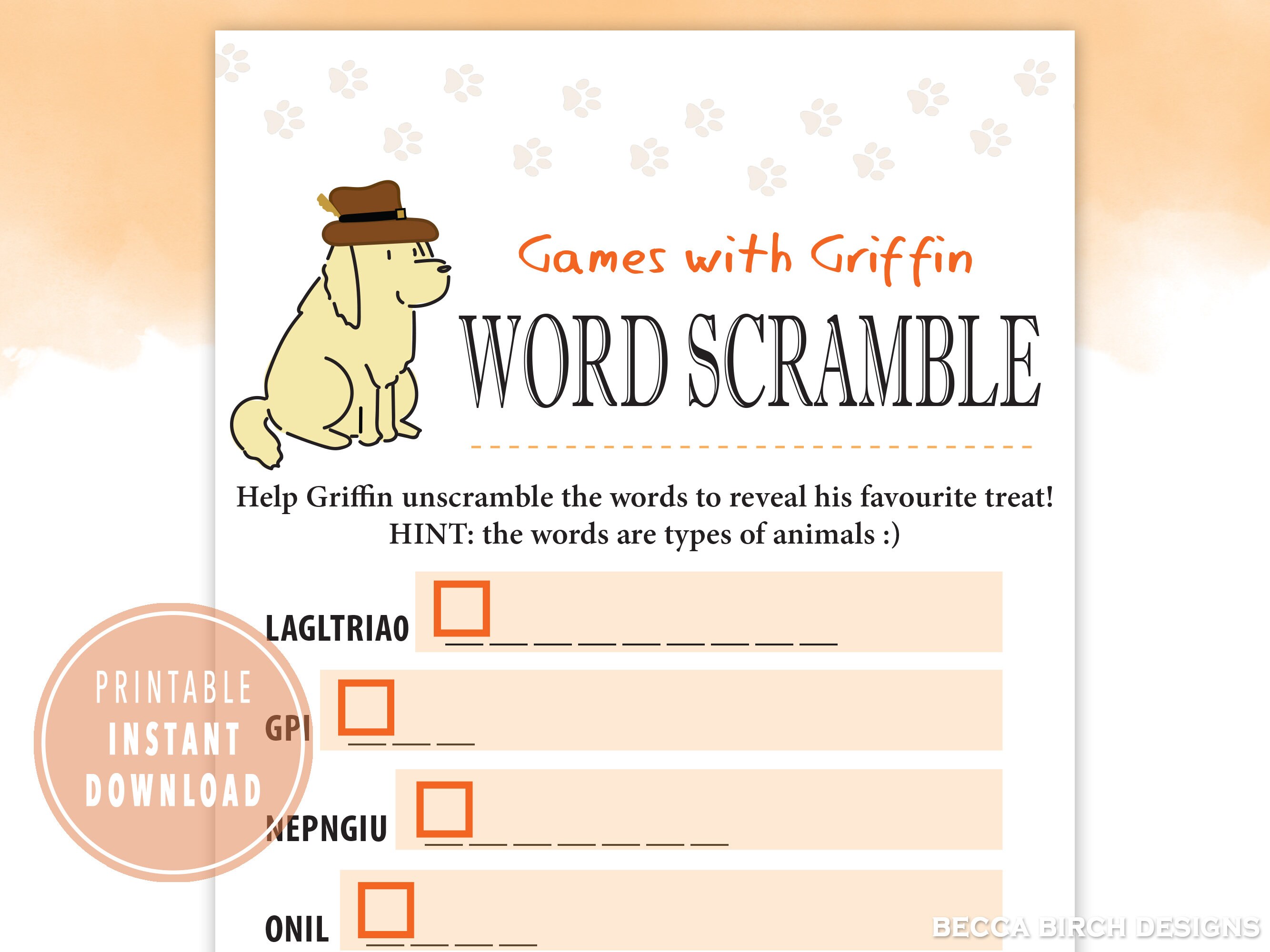 Kids Word Scramble Game Printable Kids Game Virtual Etsy