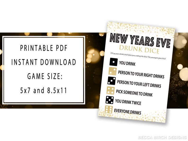 NYE Drunk Dice Game – Printable New Years Eve Party Drinking Game (PDF ...