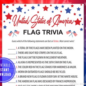 USA Flag Trivia Game | Fourth of July Games For Kids, Teens and Adults | Memorial Day Game | Flag Trivia | 4th of July Party Games