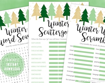 Printable Winter Games Trio - Classroom Games - School Games - Indoor Games - Instant Download - Winter Bridal Shower - Winter Baby Shower