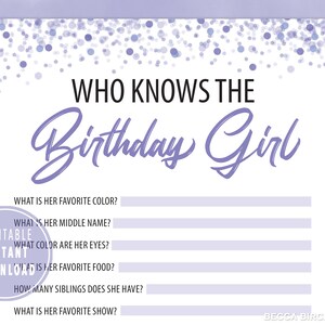 Who Knows the Birthday Girl Best Game - Virtual Birthday Party - Sweet 16 - Tween Birthday Party - Zoom Birthday Game - Birthday Girl Trivia