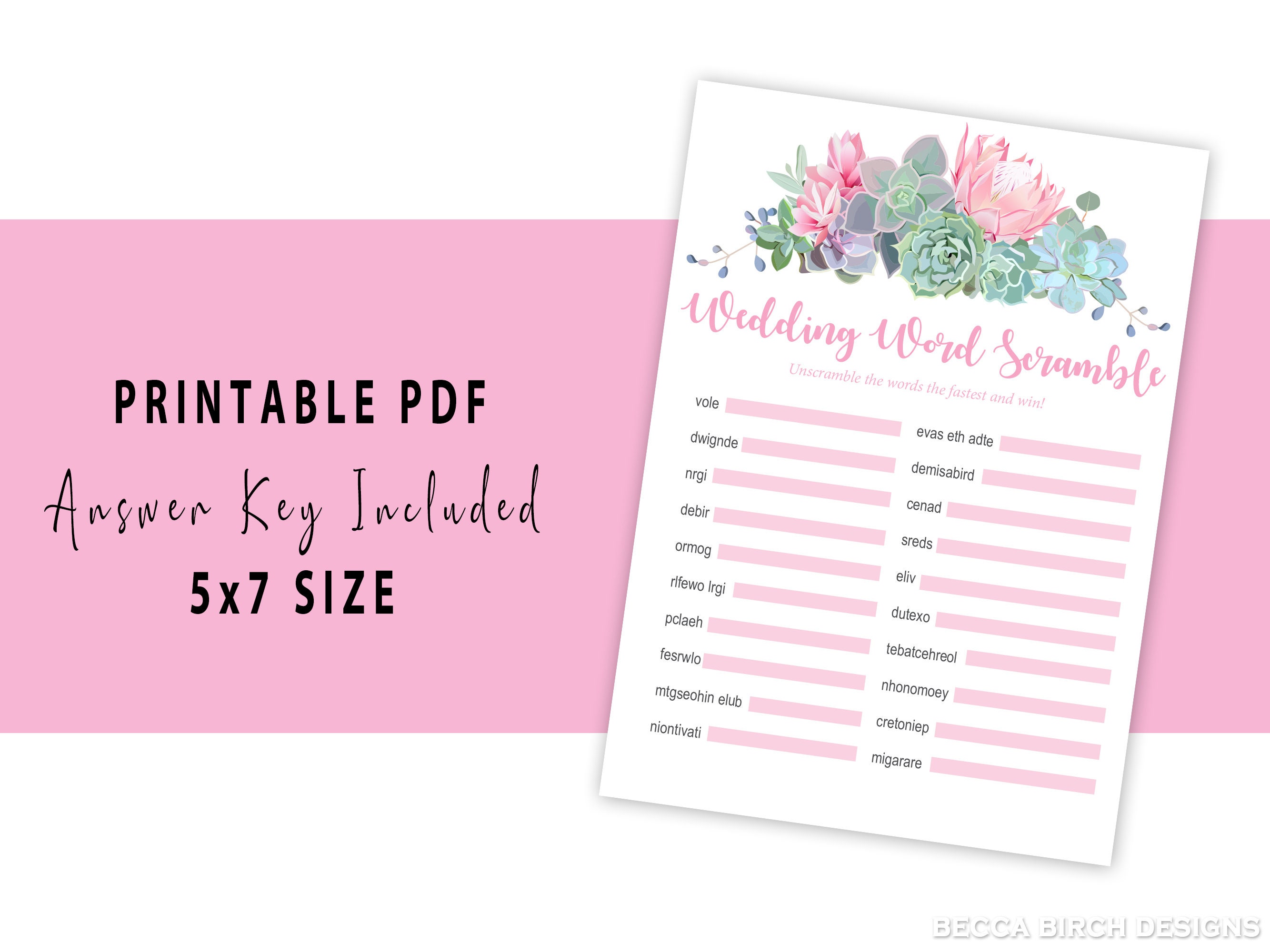 Printable Wedding Word Scramble Bridal Shower Game Virtual Bridal ...