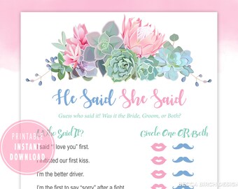 Floral Bridal Shower Game – He Said She Said (Printable)