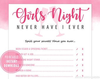 Jogo "Eu Nunca" para Noite das Meninas – Jogo de Festa Imprimível (Download Digital)