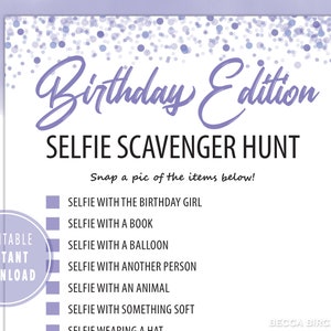 Selfie Scavenger Hunt Game - Birthday Girl - Virtual Birthday Party - Sweet 16 - Tween Birthday Party - Zoom Birthday - Teen Party Game