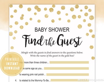 Find the Guest – Printable Baby Shower Game – Gold Baby Shower – Gender Neutral Baby Shower – Icebreaker – Printable – Budget Shower